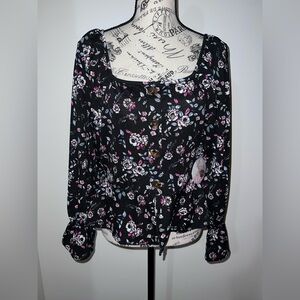 Full Circle Trends Floral Button Front Peplum Top NWT Large